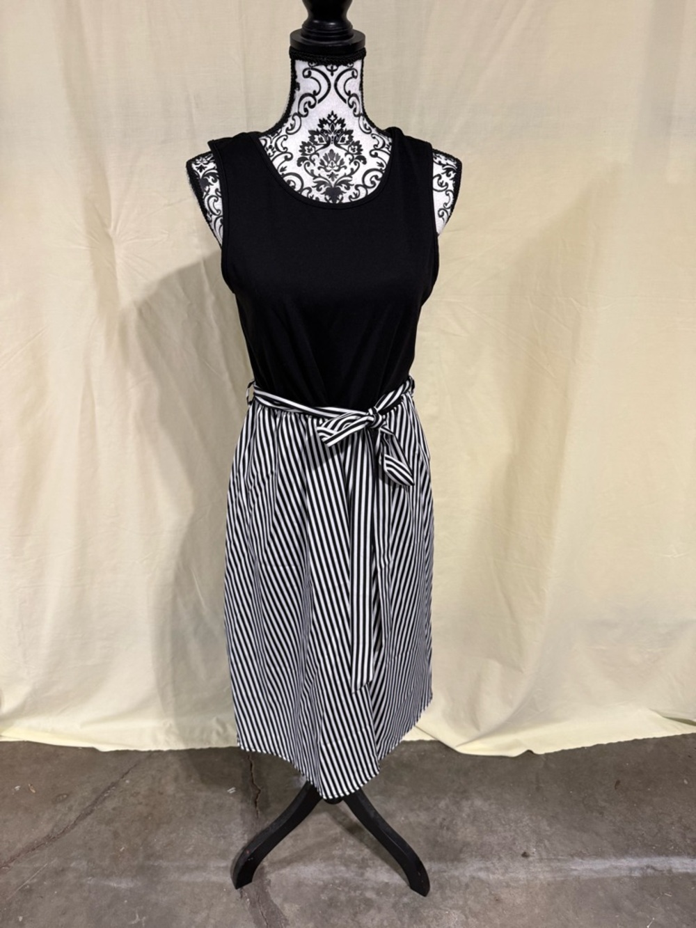 SHEIN Black Tank Top with Black & White Striped Midi Skirt Dress